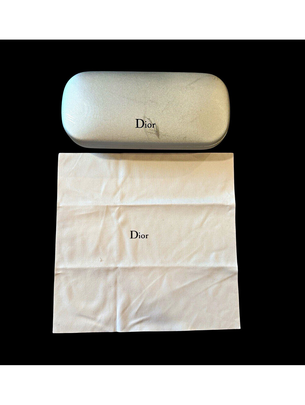 Dior Silver Hard Case for Glasses/Sunglasses with Dior Cloth Unisex